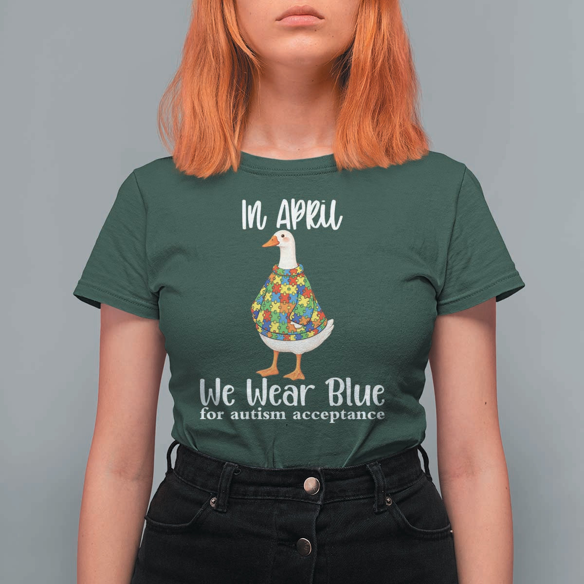 Funny Silly Goose Neurodivergent Support T Shirt For Women In April We Wear Blue For Autism Acceptance