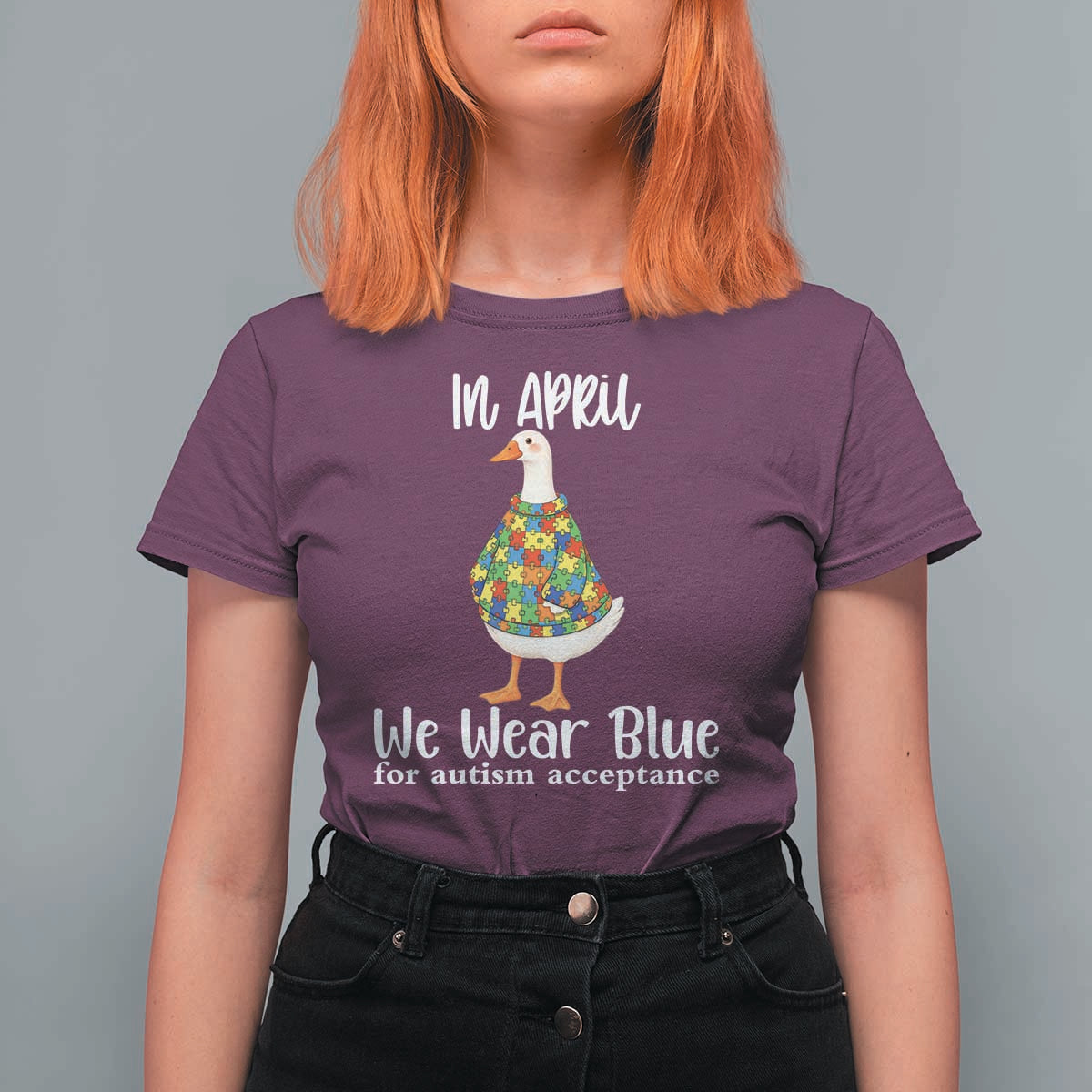 Funny Silly Goose Neurodivergent Support T Shirt For Women In April We Wear Blue For Autism Acceptance