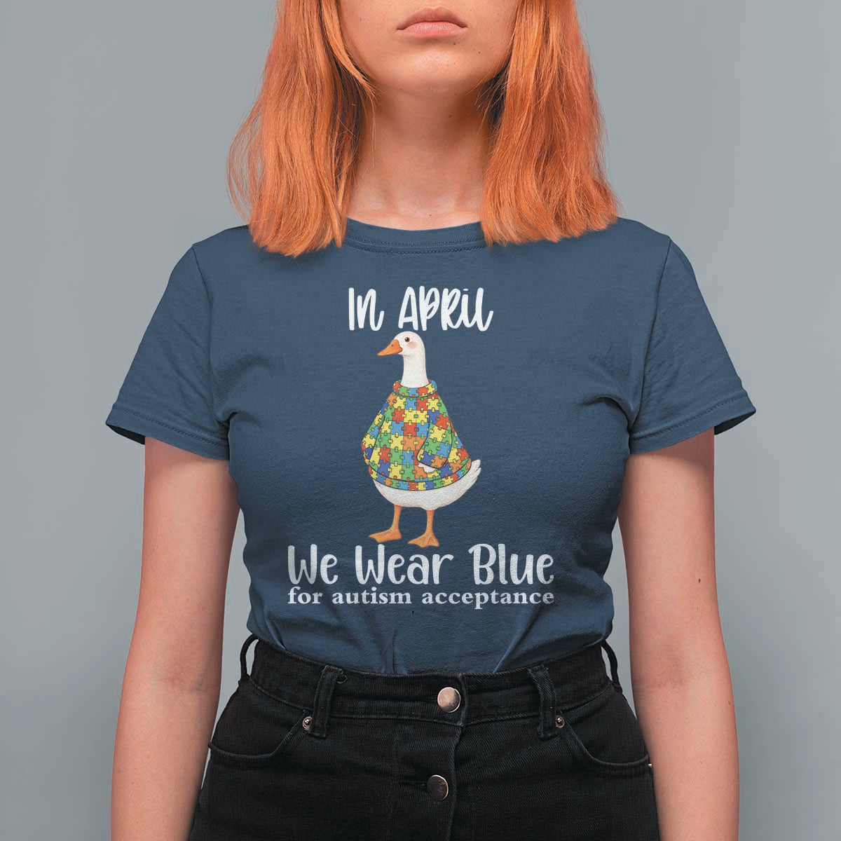 Funny Silly Goose Neurodivergent Support T Shirt For Women In April We Wear Blue For Autism Acceptance