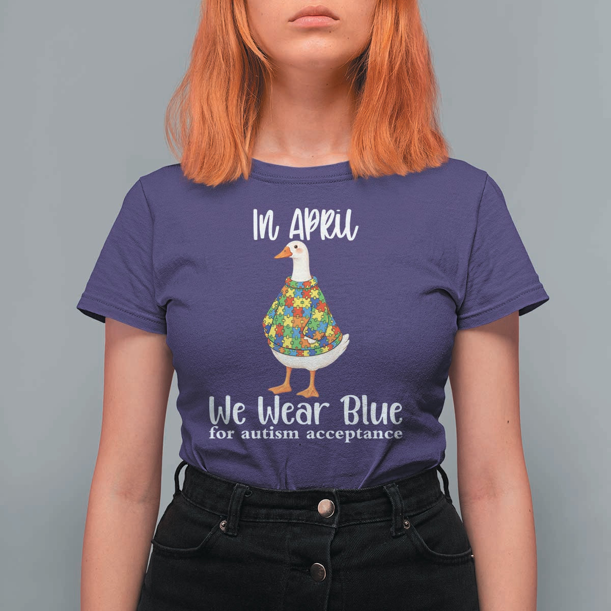 Funny Silly Goose Neurodivergent Support T Shirt For Women In April We Wear Blue For Autism Acceptance