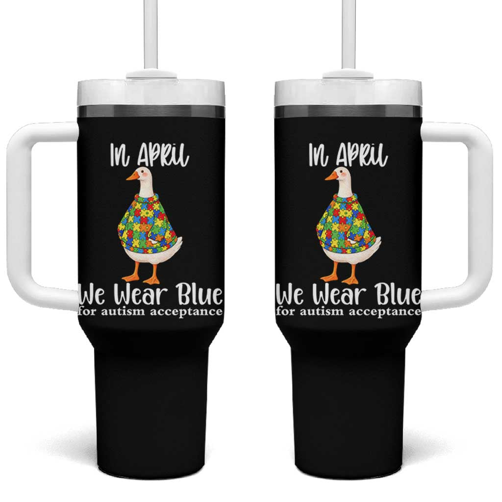 Funny Silly Goose Neurodivergent Support Tumbler With Handle In April We Wear Blue For Autism Acceptance