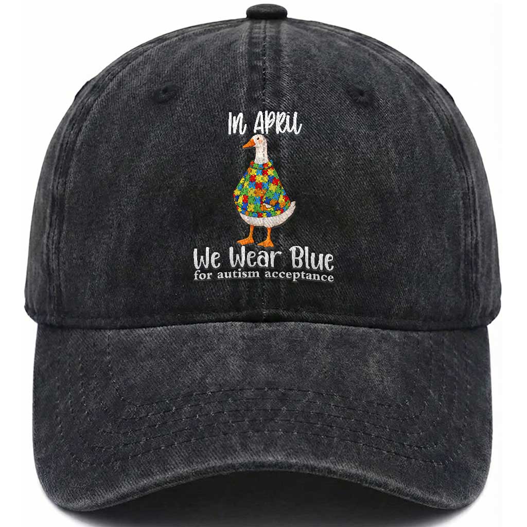 Funny Silly Goose Neurodivergent Support Washed Cotton Baseball Cap In April We Wear Blue For Autism Acceptance
