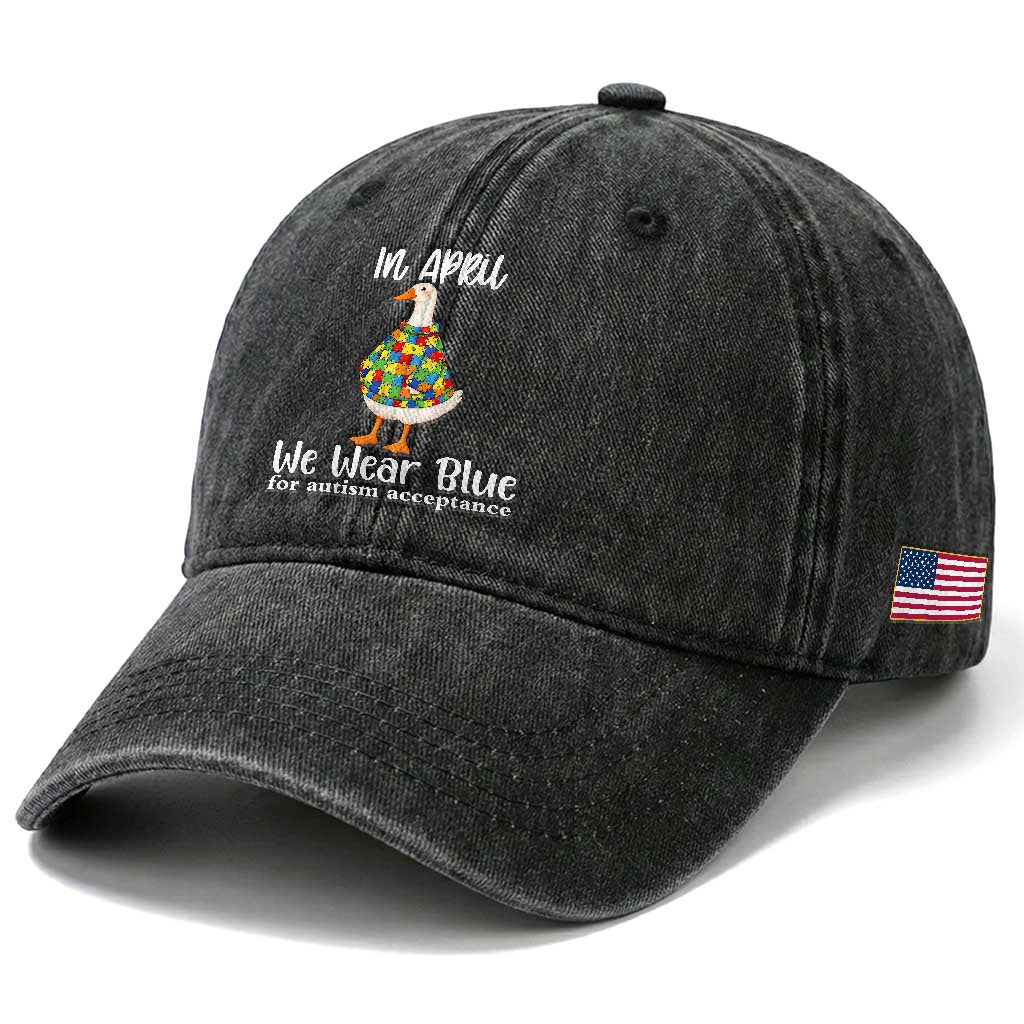 Funny Silly Goose Neurodivergent Support Washed Cotton Baseball Cap In April We Wear Blue For Autism Acceptance