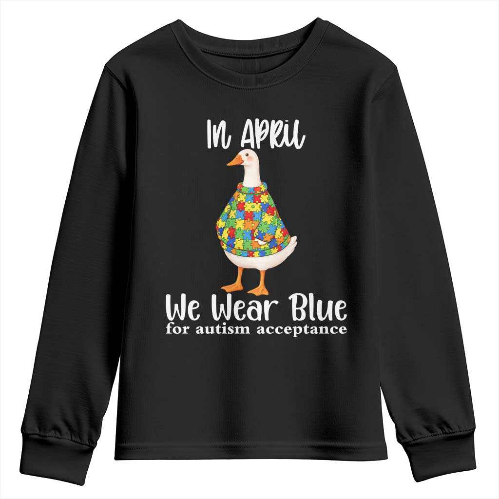 Funny Silly Goose Neurodivergent Support Youth Sweatshirt In April We Wear Blue For Autism Acceptance