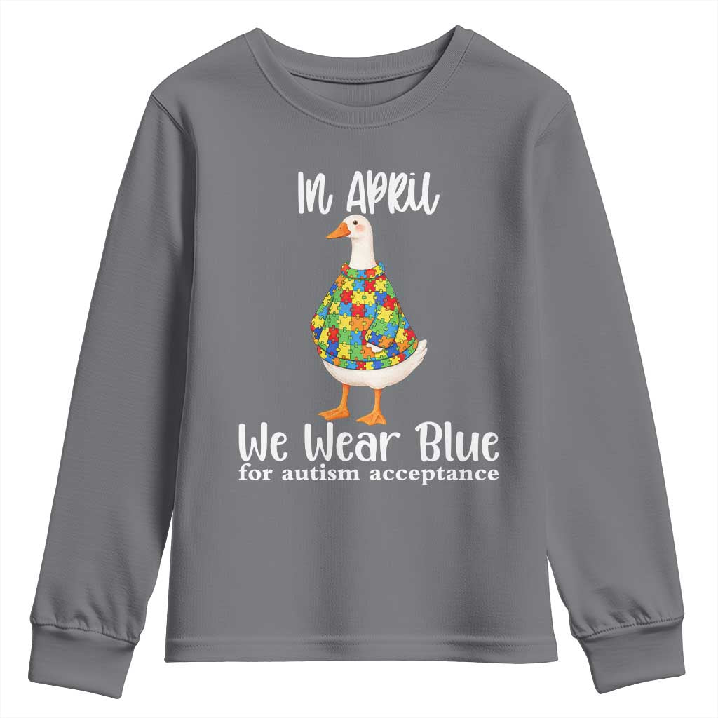 Funny Silly Goose Neurodivergent Support Youth Sweatshirt In April We Wear Blue For Autism Acceptance