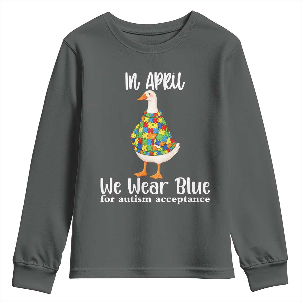 Funny Silly Goose Neurodivergent Support Youth Sweatshirt In April We Wear Blue For Autism Acceptance