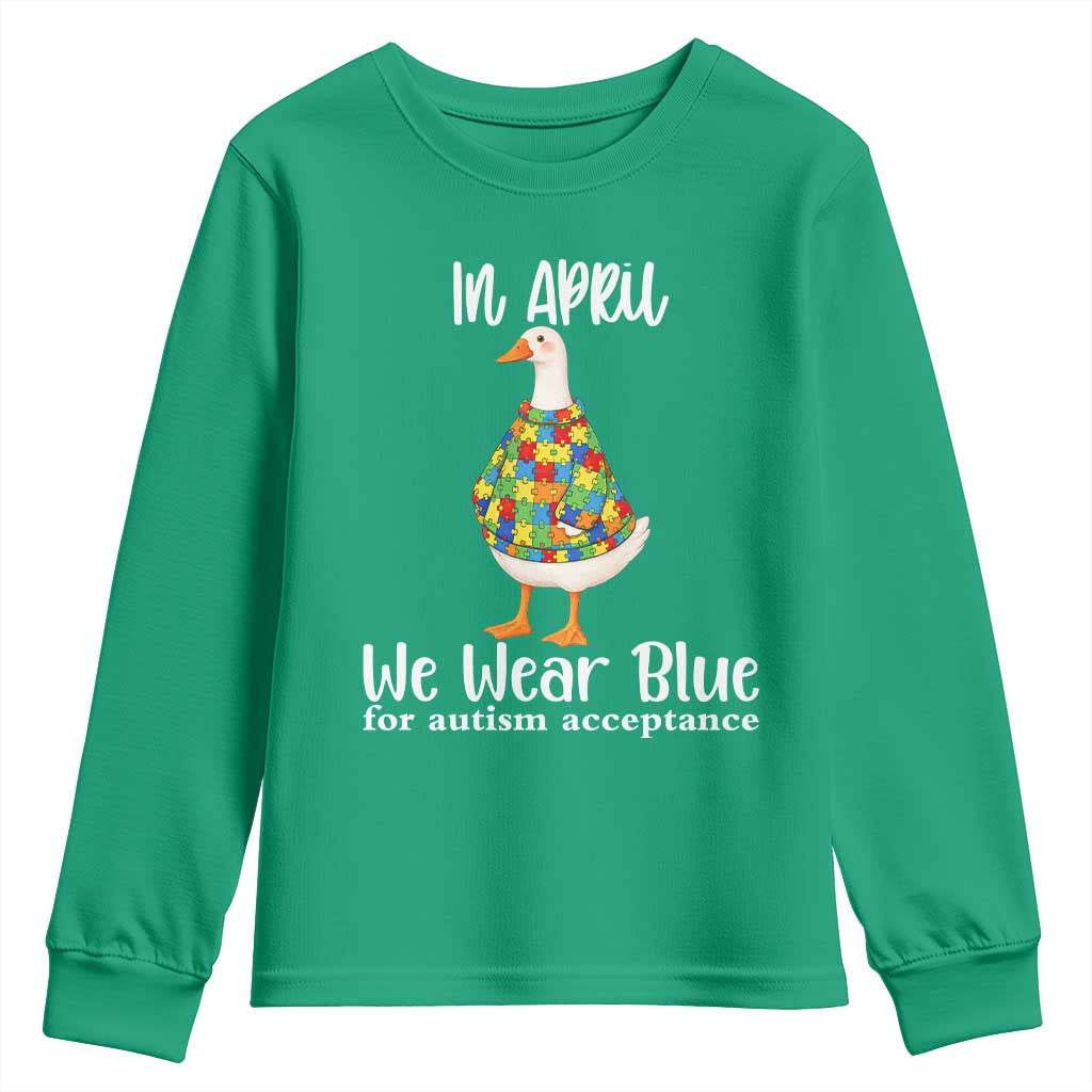 Funny Silly Goose Neurodivergent Support Youth Sweatshirt In April We Wear Blue For Autism Acceptance