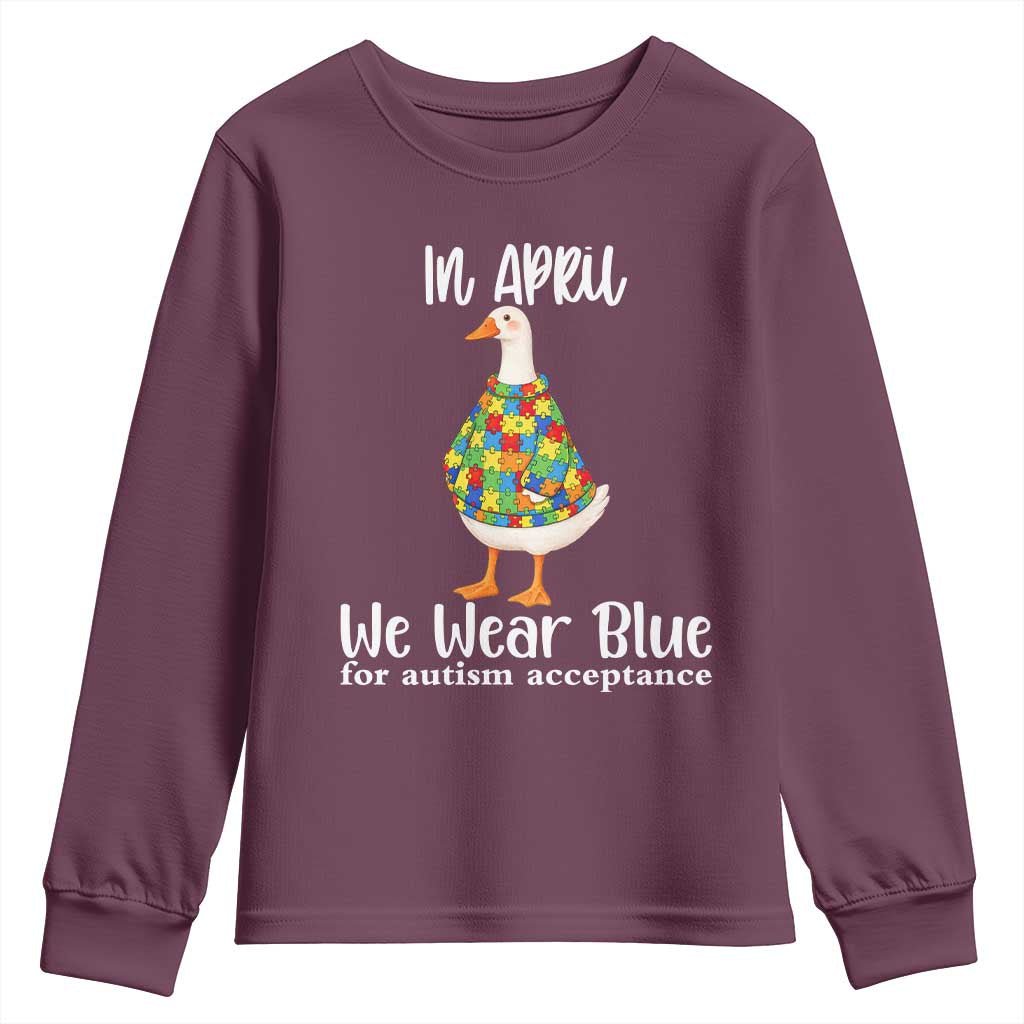 Funny Silly Goose Neurodivergent Support Youth Sweatshirt In April We Wear Blue For Autism Acceptance