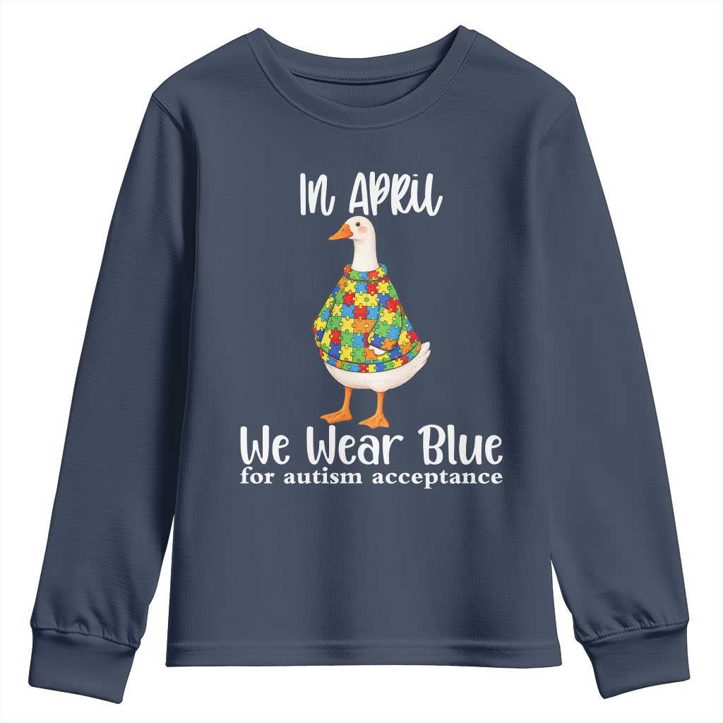 Funny Silly Goose Neurodivergent Support Youth Sweatshirt In April We Wear Blue For Autism Acceptance