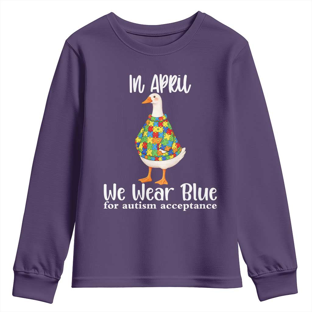 Funny Silly Goose Neurodivergent Support Youth Sweatshirt In April We Wear Blue For Autism Acceptance