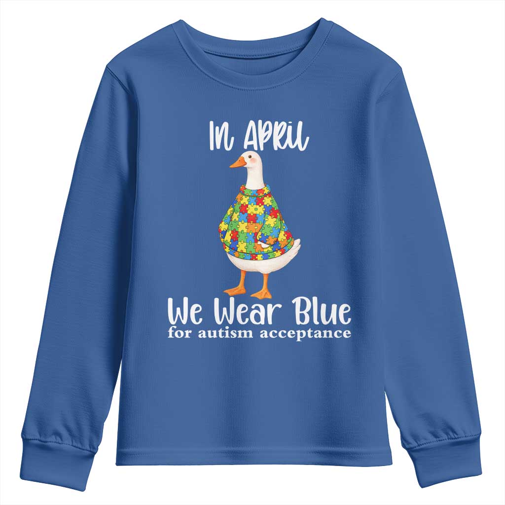 Funny Silly Goose Neurodivergent Support Youth Sweatshirt In April We Wear Blue For Autism Acceptance