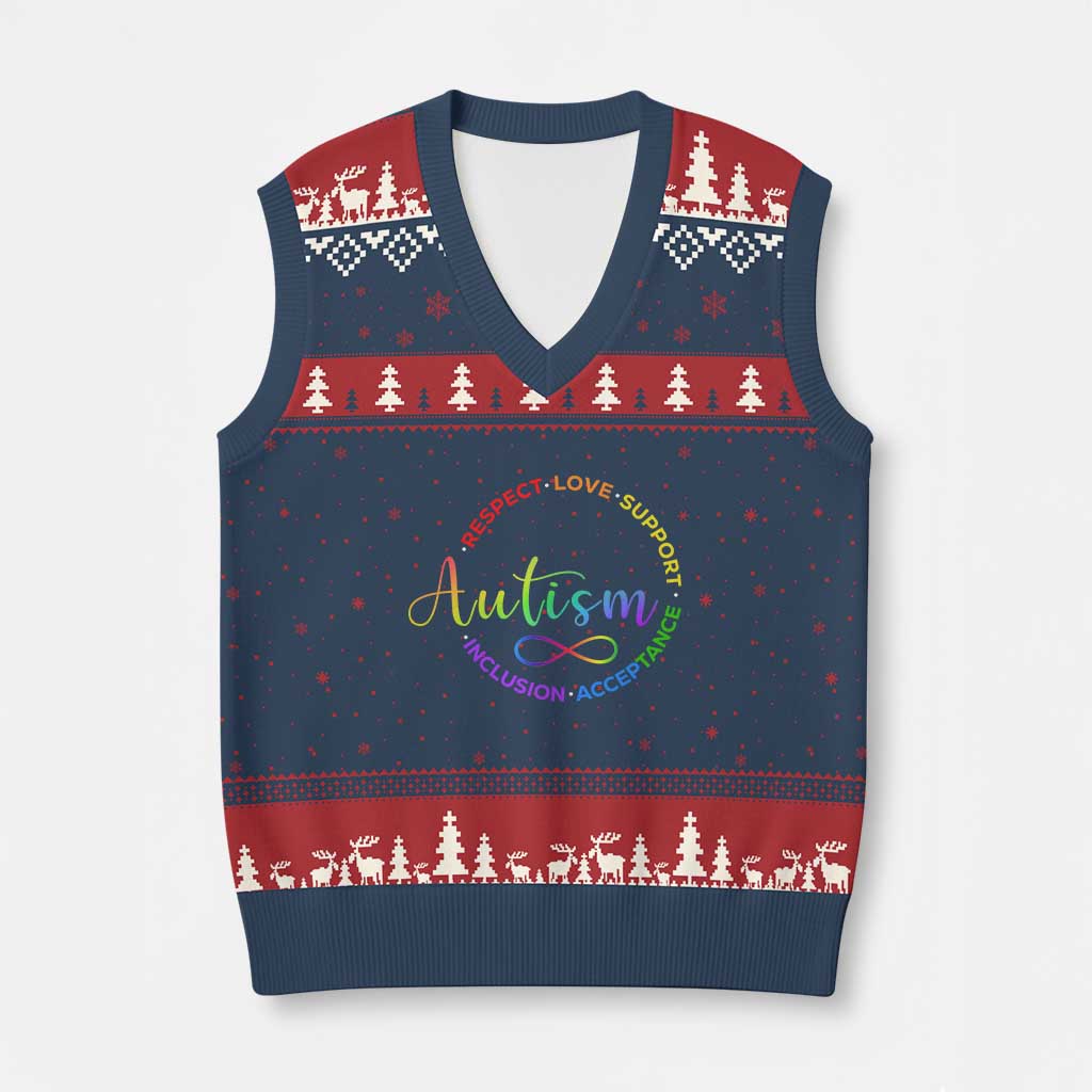 Autism Acceptance V-Neck Knit Sweater Vest Respect Love Support Autism Awareness Month