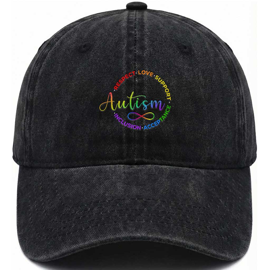 Autism Acceptance Washed Cotton Baseball Cap Respect Love Support Autism Awareness Month