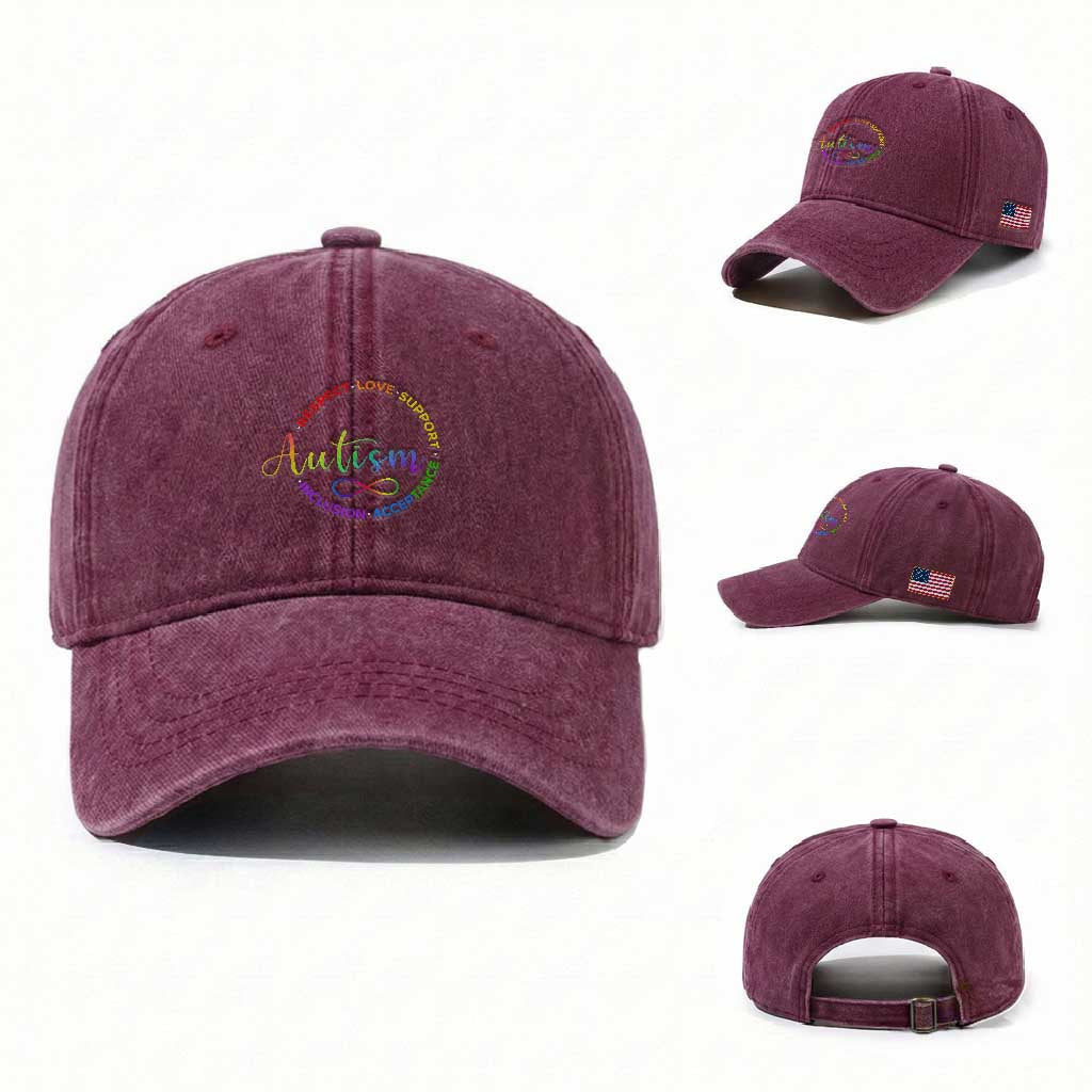 Autism Acceptance Washed Cotton Baseball Cap Respect Love Support Autism Awareness Month