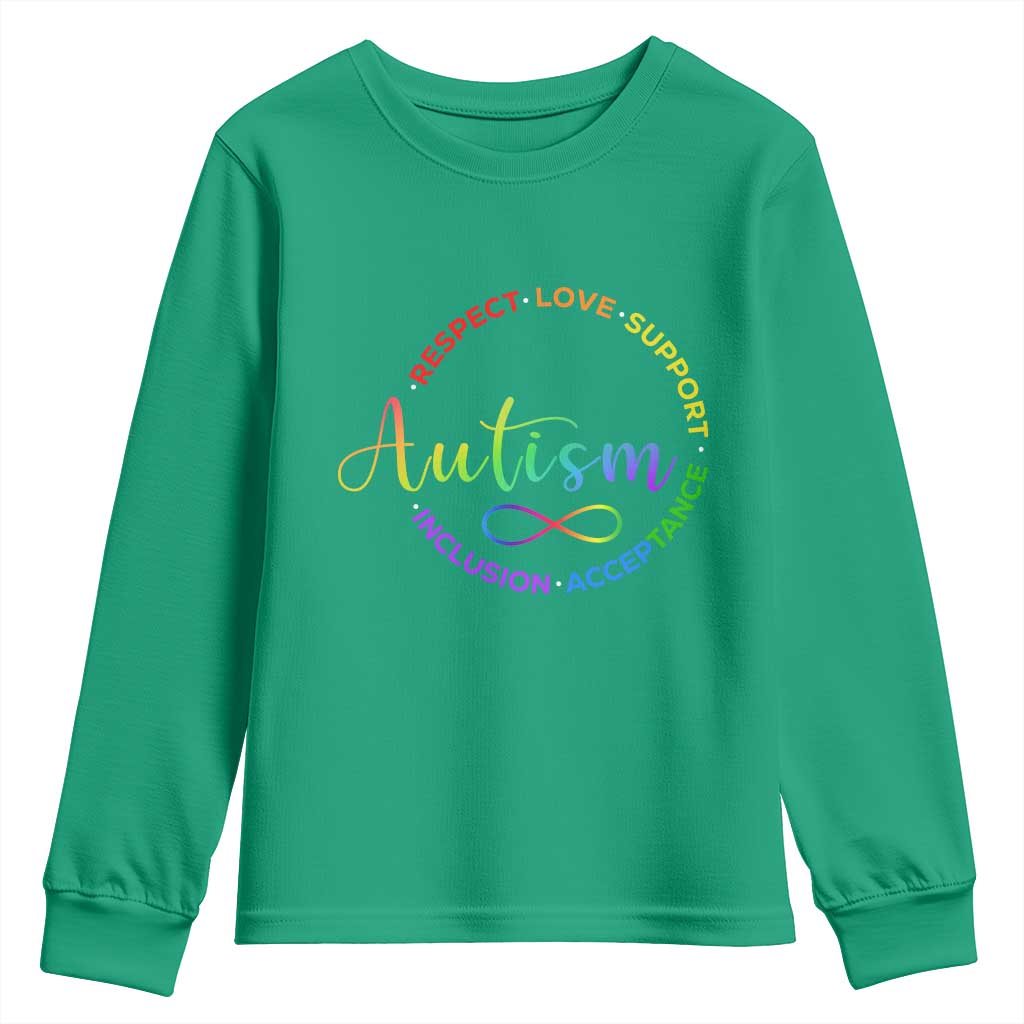 Autism Acceptance Youth Sweatshirt Respect Love Support Autism Awareness Month