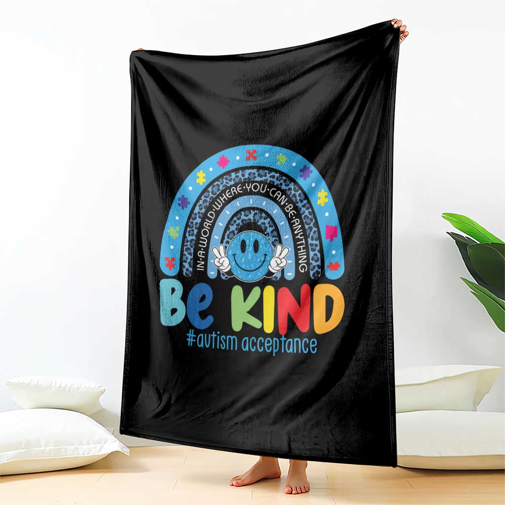 Autism Acceptance Throw Blanket Rainbow in April We Wear Blue Ribbon Autism