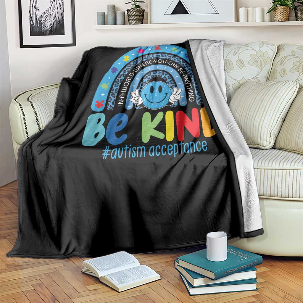 Autism Acceptance Throw Blanket Rainbow in April We Wear Blue Ribbon Autism