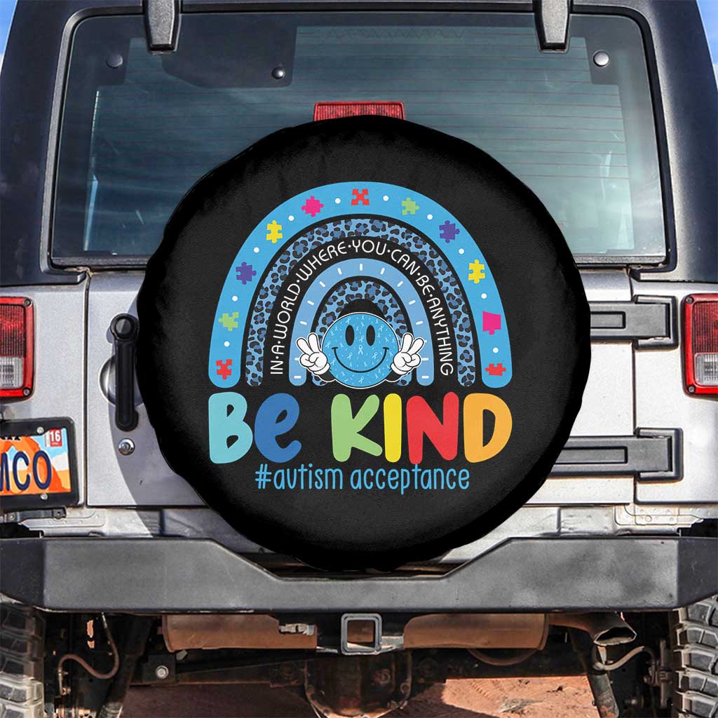 Autism Acceptance Spare Tire Cover Rainbow in April We Wear Blue Ribbon Autism
