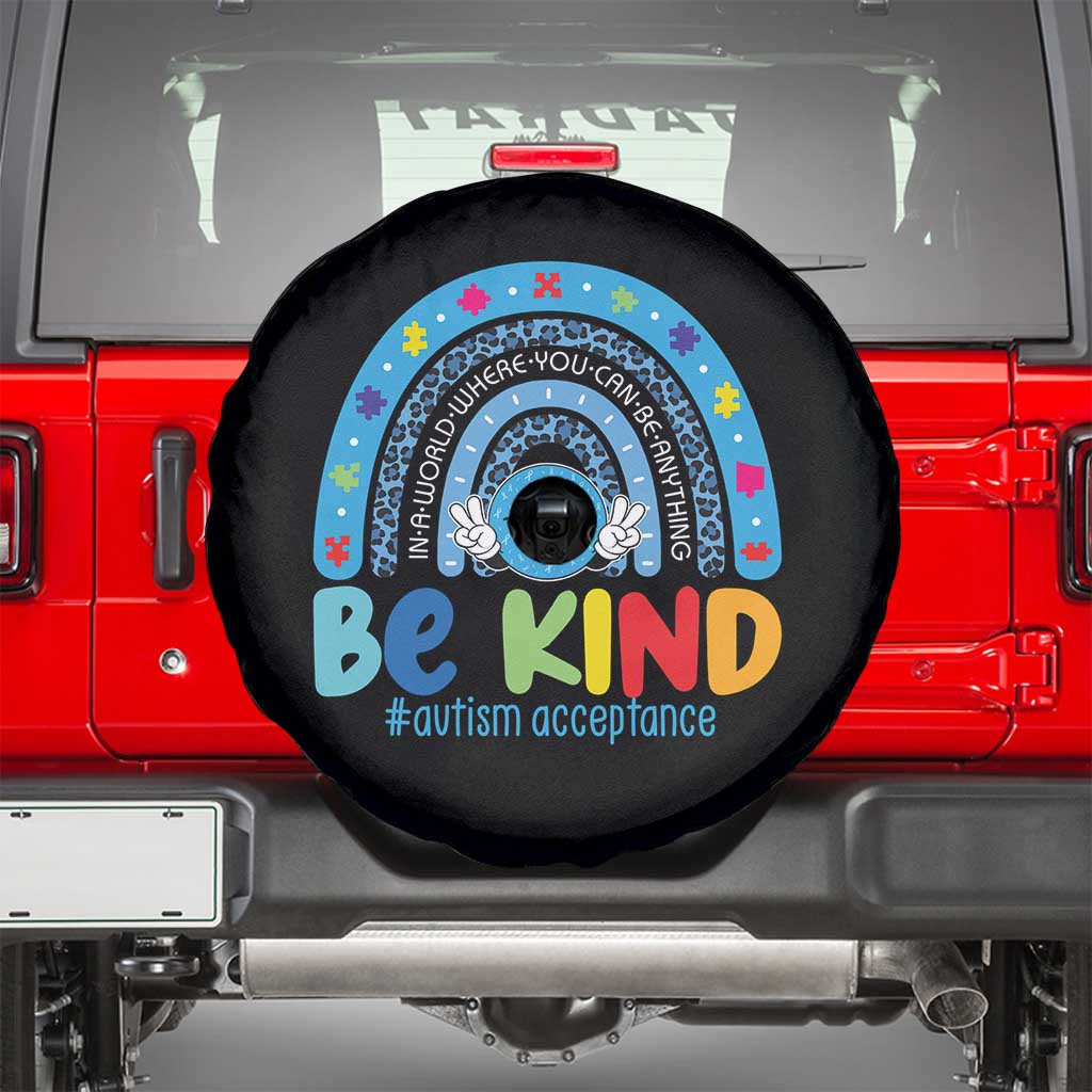 Autism Acceptance Spare Tire Cover Rainbow in April We Wear Blue Ribbon Autism