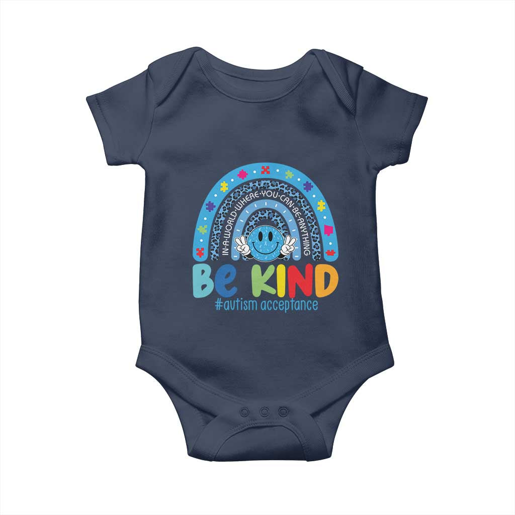 Autism Acceptance Baby Onesie Rainbow in April We Wear Blue Ribbon Autism