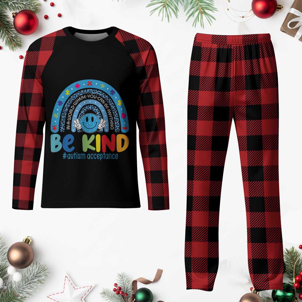 Autism Acceptance Plaid Pajama Set Rainbow in April We Wear Blue Ribbon Autism