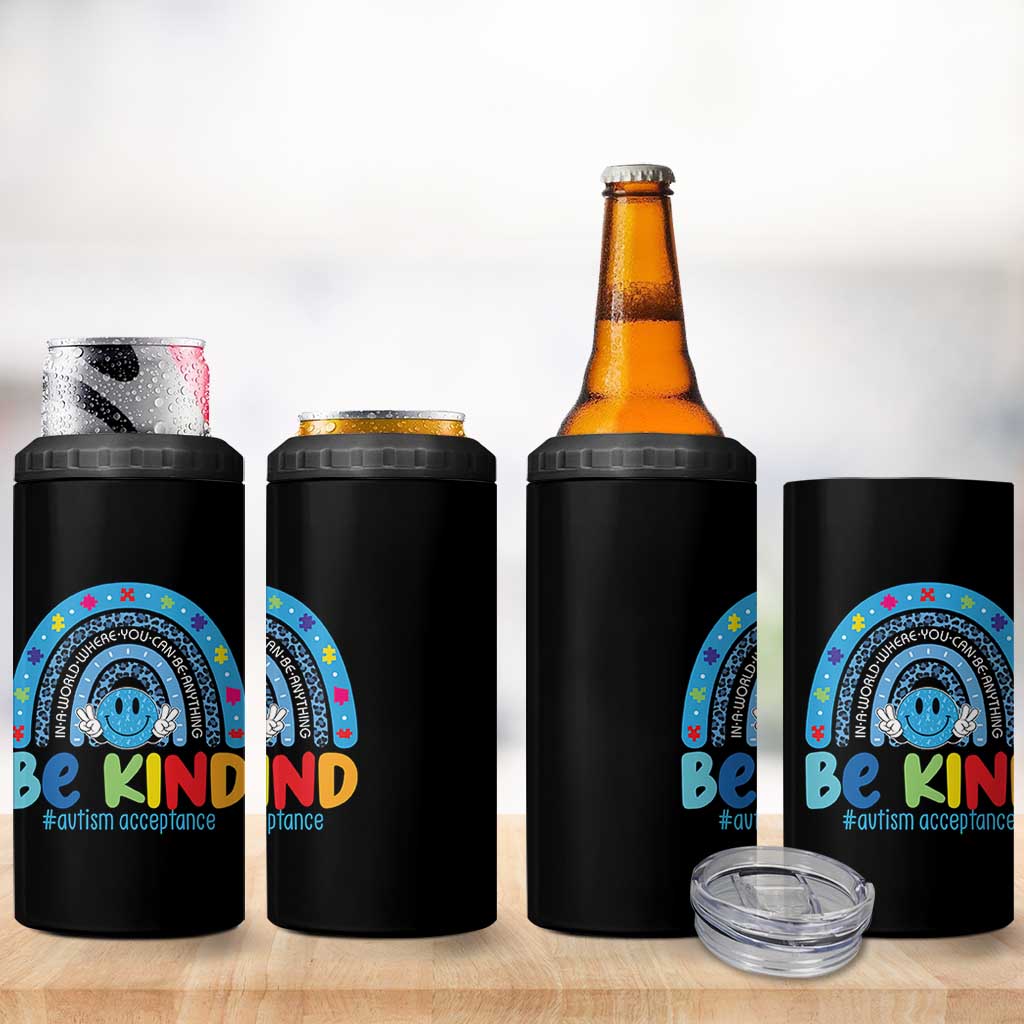 Autism Acceptance 4 in 1 Can Cooler Tumbler Rainbow in April We Wear Blue Ribbon Autism