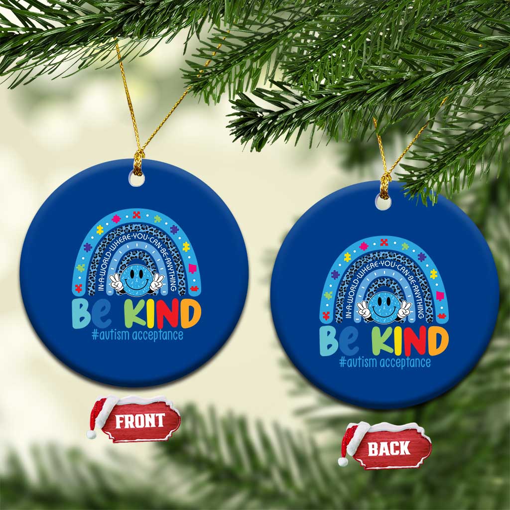 Autism Acceptance Ceramic Ornament Rainbow in April We Wear Blue Ribbon Autism