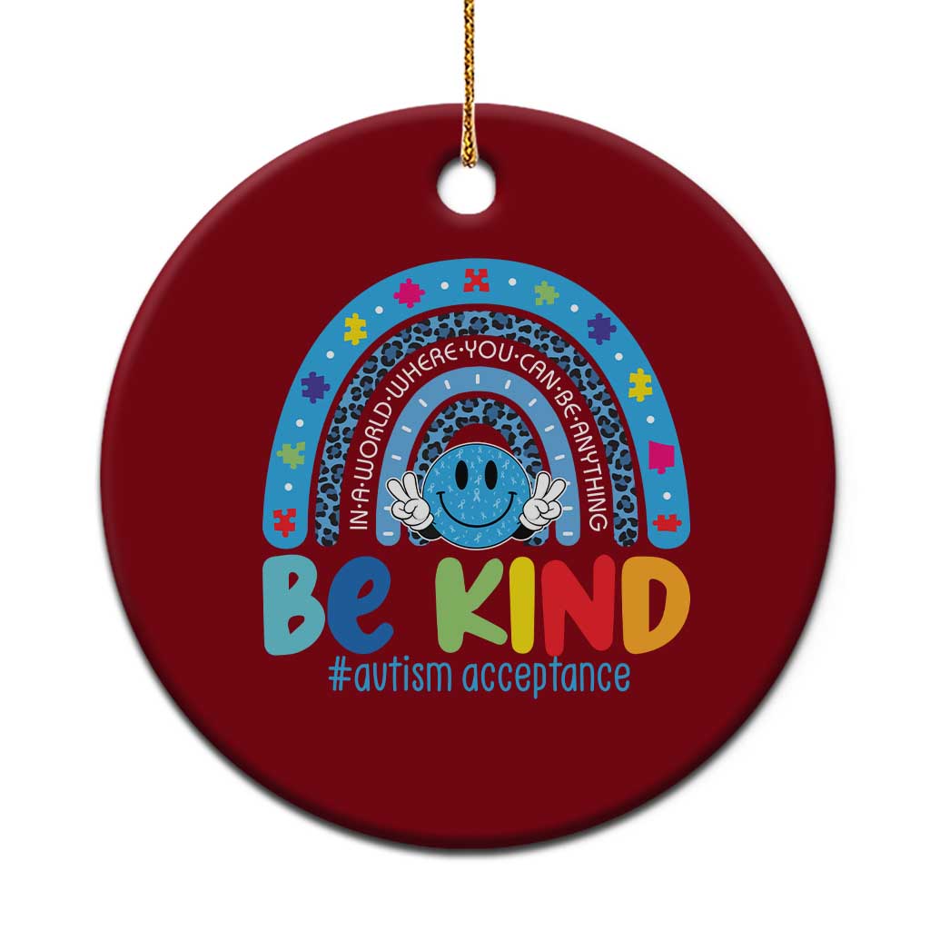 Autism Acceptance Ceramic Ornament Rainbow in April We Wear Blue Ribbon Autism
