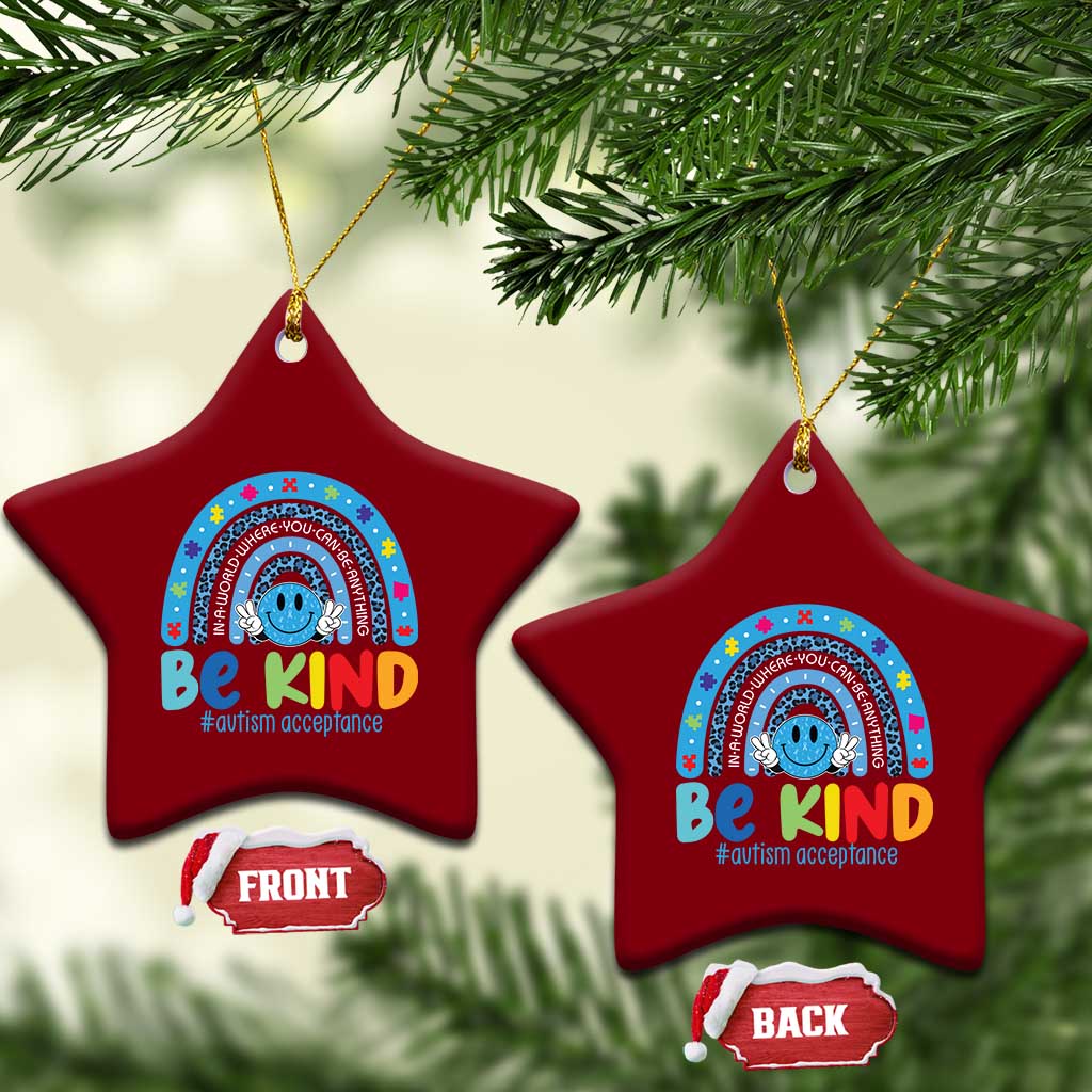 Autism Acceptance Ceramic Ornament Rainbow in April We Wear Blue Ribbon Autism