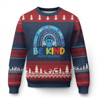 Autism Acceptance Ugly Christmas Sweater Rainbow in April We Wear Blue Ribbon Autism