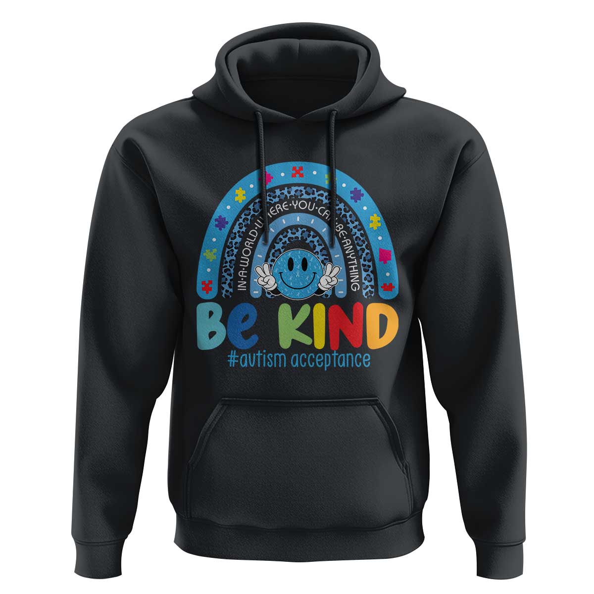 Autism Acceptance Hoodie Rainbow in April We Wear Blue Ribbon Autism
