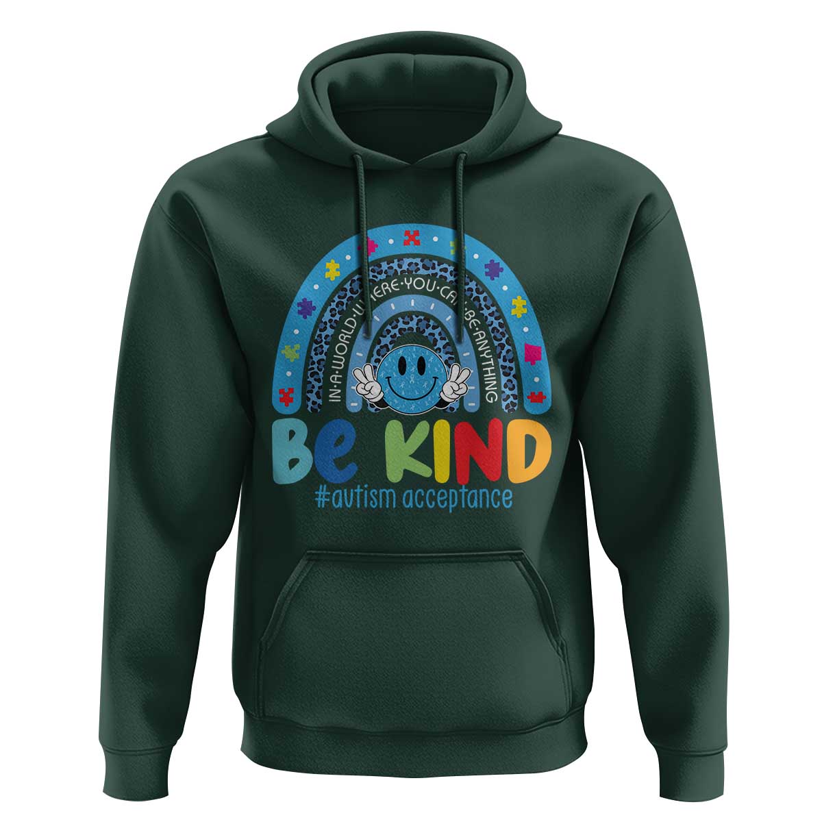 Autism Acceptance Hoodie Rainbow in April We Wear Blue Ribbon Autism