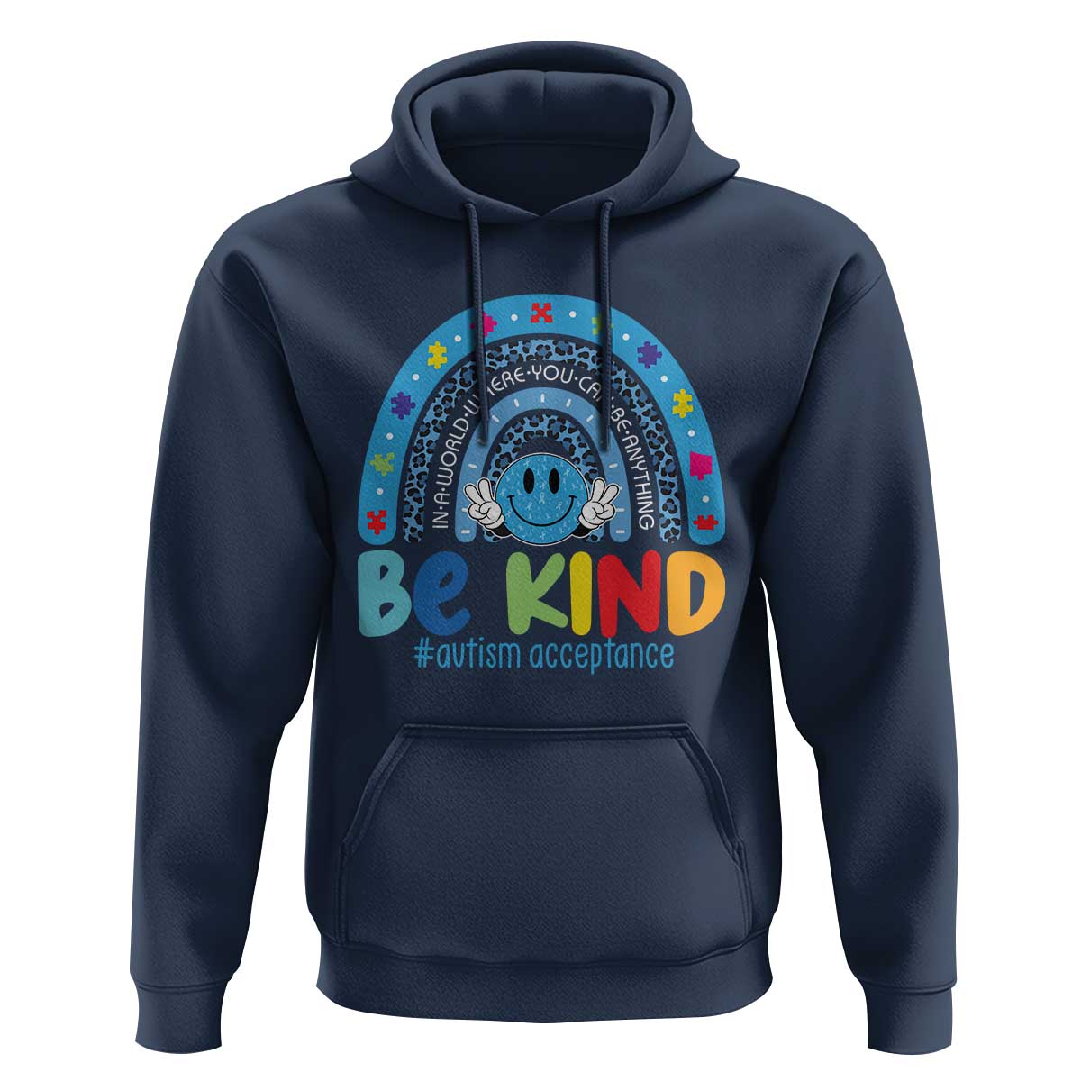 Autism Acceptance Hoodie Rainbow in April We Wear Blue Ribbon Autism