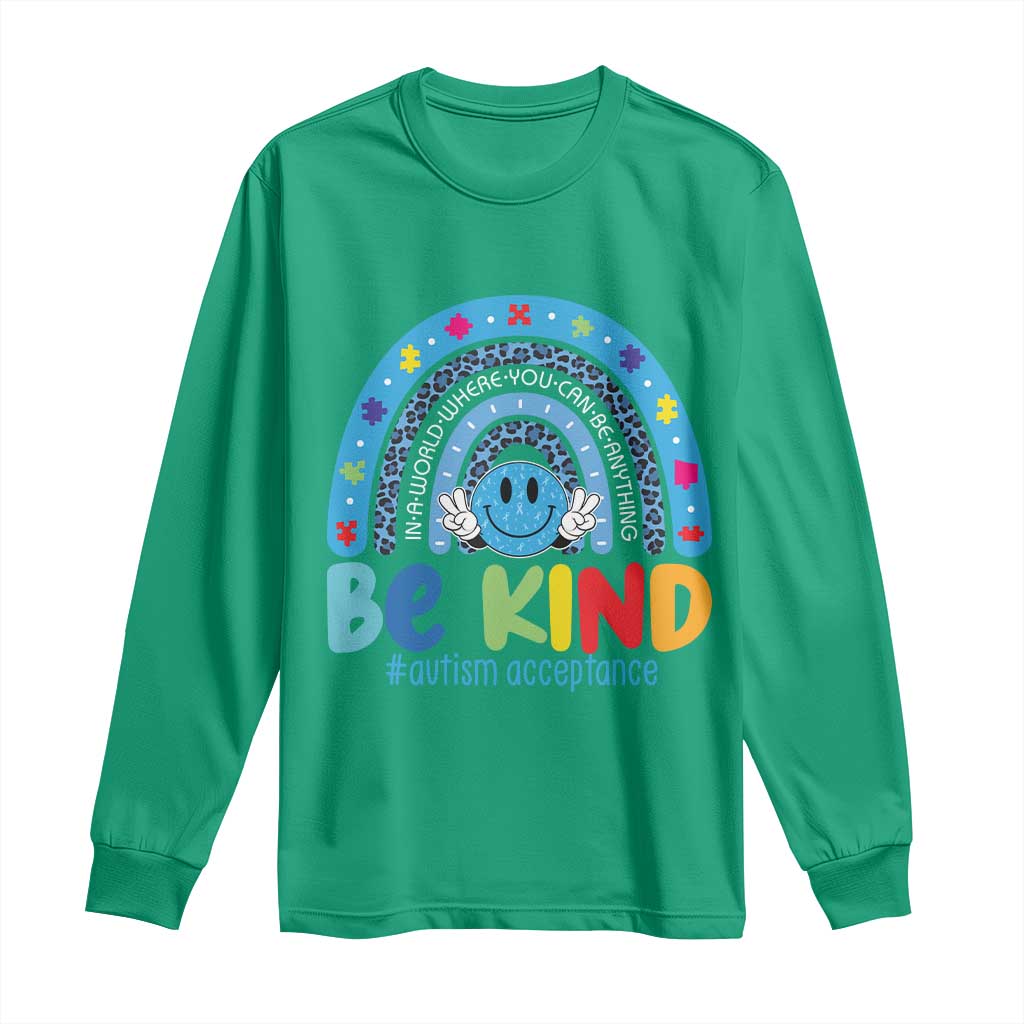 Autism Acceptance Long Sleeve Shirt Rainbow in April We Wear Blue Ribbon Autism