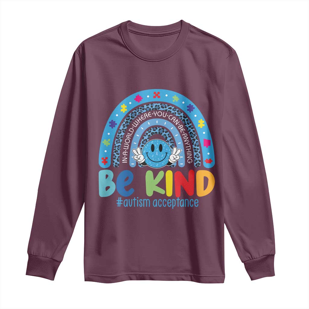 Autism Acceptance Long Sleeve Shirt Rainbow in April We Wear Blue Ribbon Autism