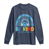Autism Acceptance Long Sleeve Shirt Rainbow in April We Wear Blue Ribbon Autism