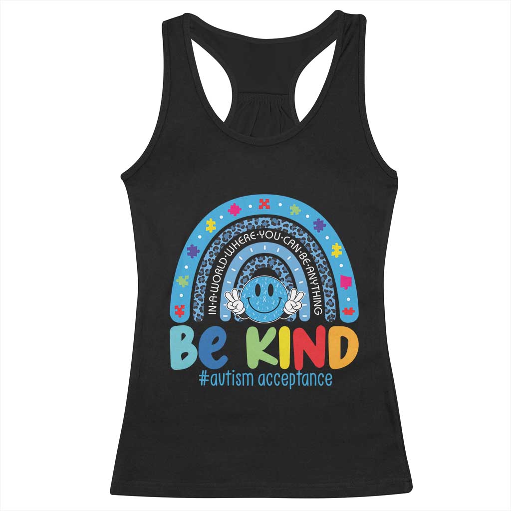 Autism Acceptance Racerback Tank Top Rainbow in April We Wear Blue Ribbon Autism