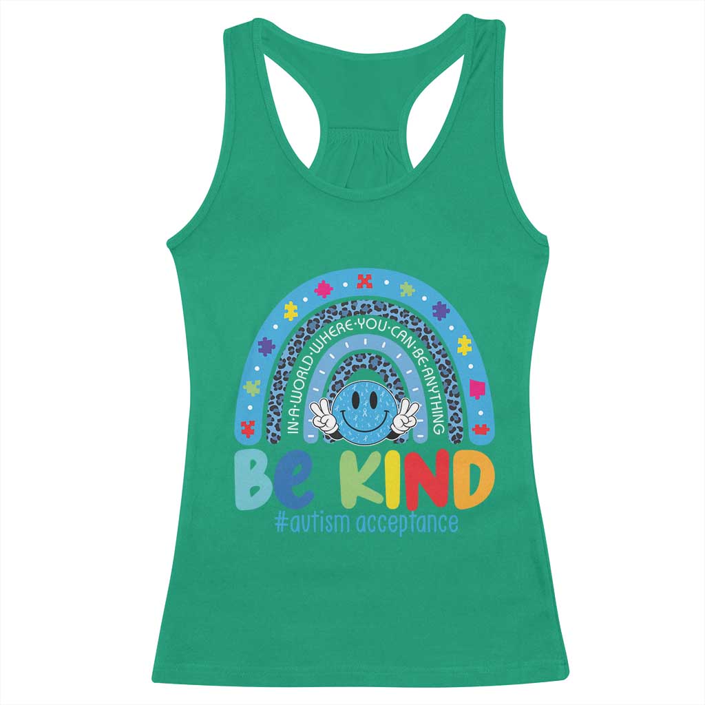 Autism Acceptance Racerback Tank Top Rainbow in April We Wear Blue Ribbon Autism