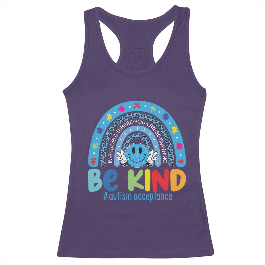 Autism Acceptance Racerback Tank Top Rainbow in April We Wear Blue Ribbon Autism