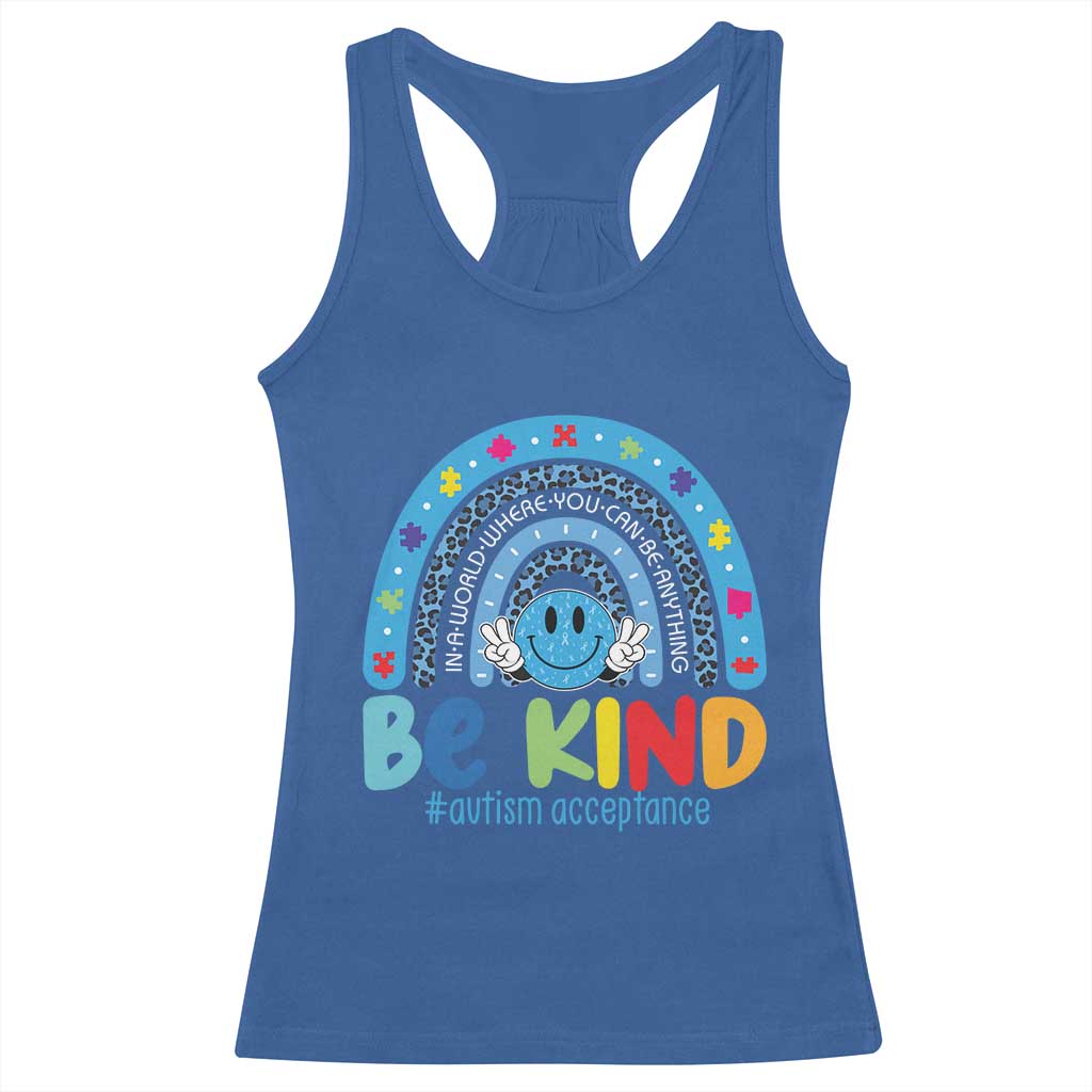 Autism Acceptance Racerback Tank Top Rainbow in April We Wear Blue Ribbon Autism