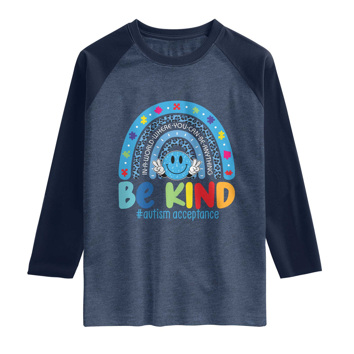 Autism Acceptance Raglan Shirt Rainbow in April We Wear Blue Ribbon Autism