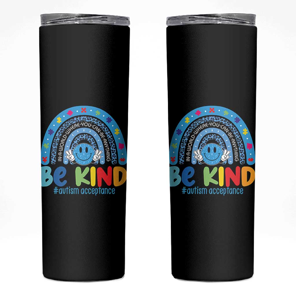 Autism Acceptance Skinny Tumbler Rainbow in April We Wear Blue Ribbon Autism
