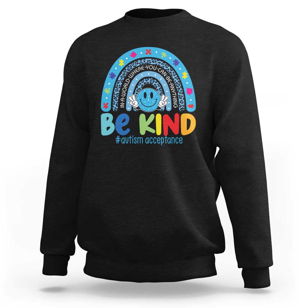 Autism Acceptance Sweatshirt Rainbow in April We Wear Blue Ribbon Autism