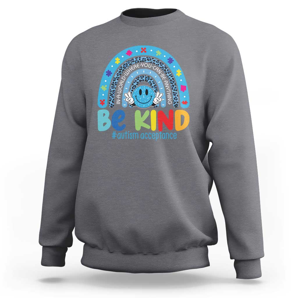 Autism Acceptance Sweatshirt Rainbow in April We Wear Blue Ribbon Autism