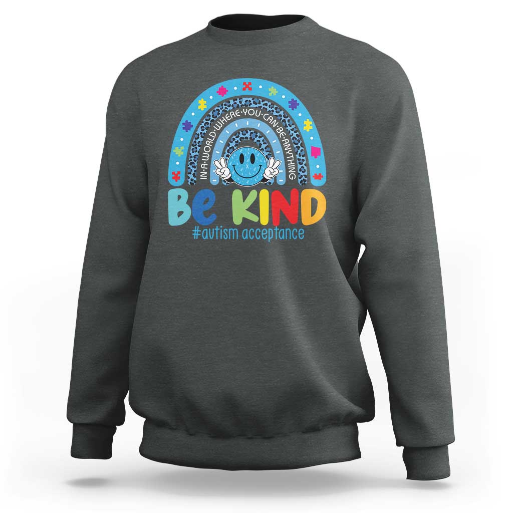 Autism Acceptance Sweatshirt Rainbow in April We Wear Blue Ribbon Autism