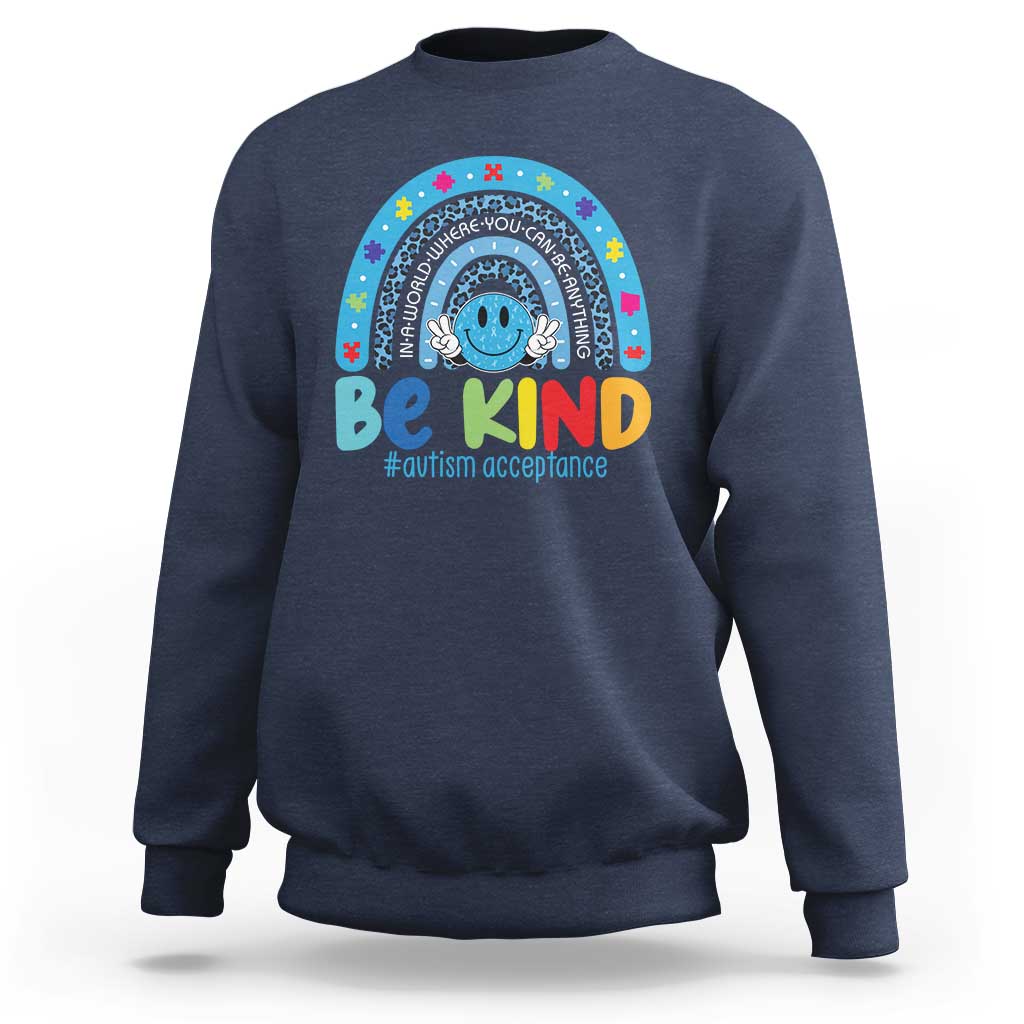 Autism Acceptance Sweatshirt Rainbow in April We Wear Blue Ribbon Autism