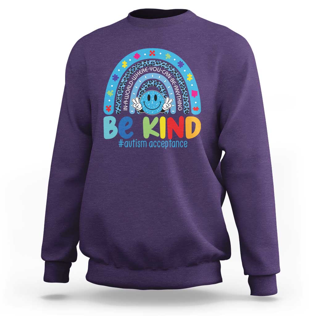Autism Acceptance Sweatshirt Rainbow in April We Wear Blue Ribbon Autism