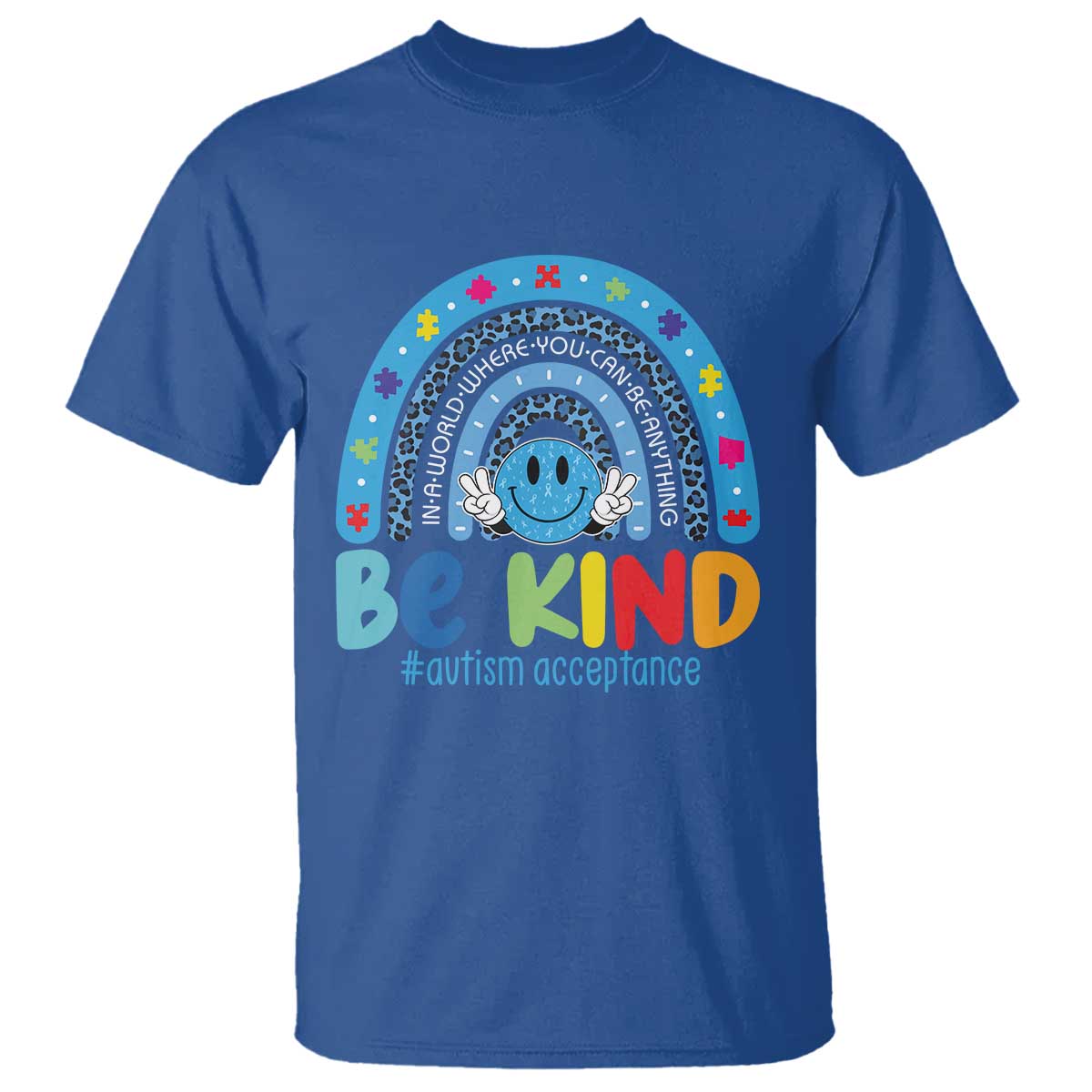 Autism Acceptance T Shirt Rainbow in April We Wear Blue Ribbon Autism