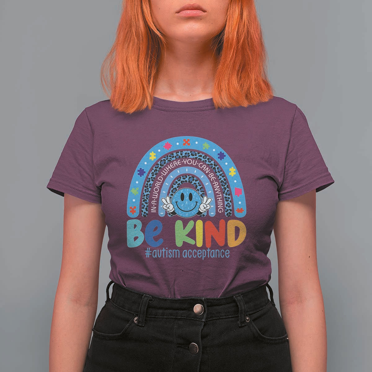 Autism Acceptance T Shirt For Women Rainbow in April We Wear Blue Ribbon Autism