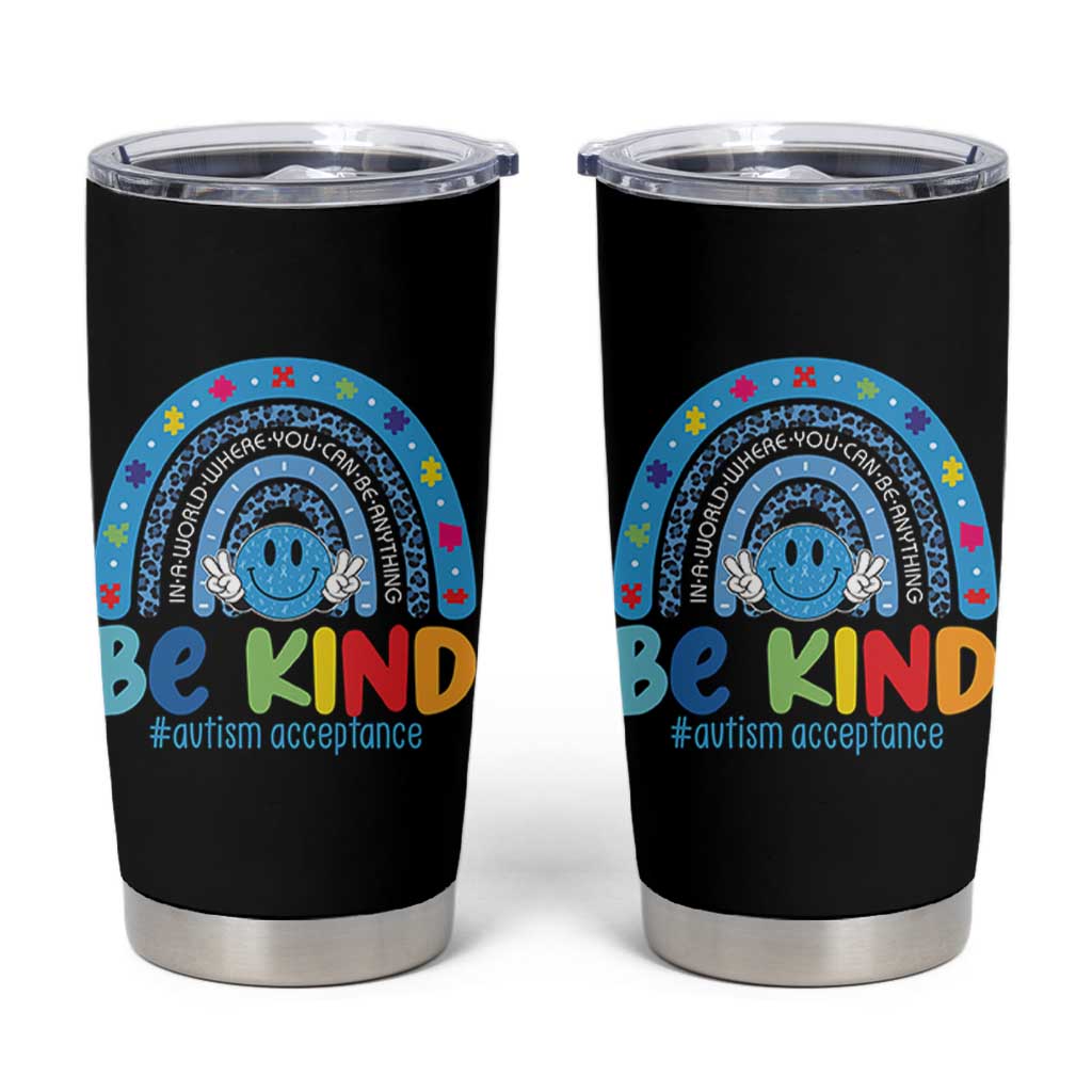Autism Acceptance Tumbler Cup Rainbow in April We Wear Blue Ribbon Autism
